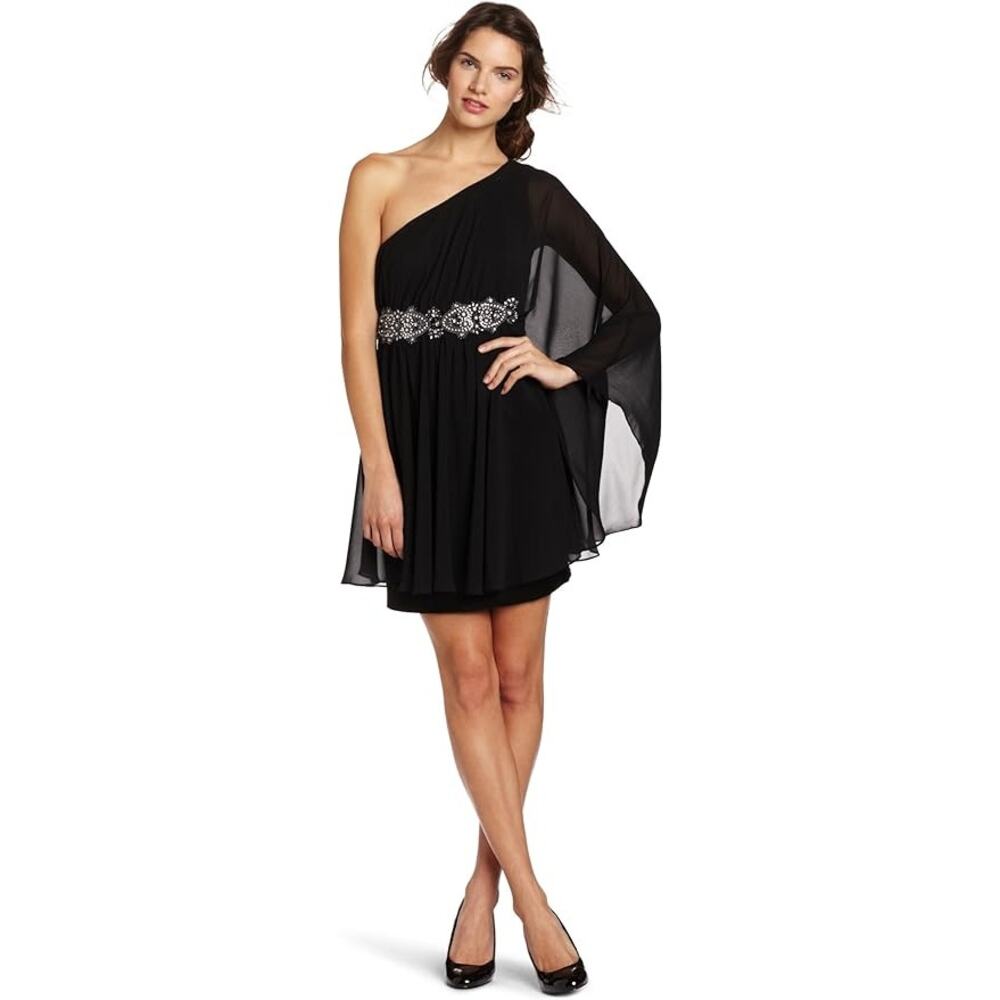 Eliza J One-Shoulder Cocktail Mini Dress in Black - Size 6